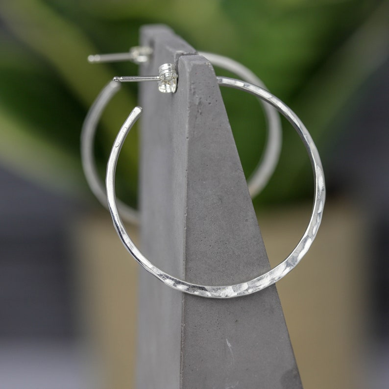 Hammered Silver 1.5 Hoop Earrings Sterling Silver Hoop Etsy