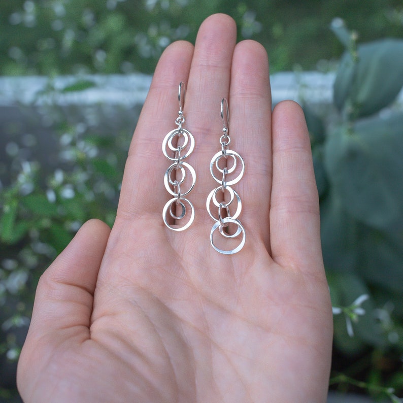 Sterling Silver Interlocking Circles Earrings, Multi Circle Dangles, Nickel Free Silver Jewelry, Argentium Silver Earrings for Her image 9