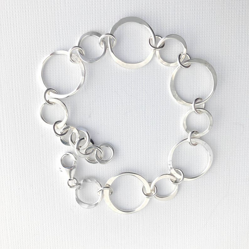 Hammered Silver Circles Bracelet, Sterling Silver Handmade Chain Bracelet, Silver Jewelry, Everyday Silver Bracelet, Handmade Gifts for Her image 3