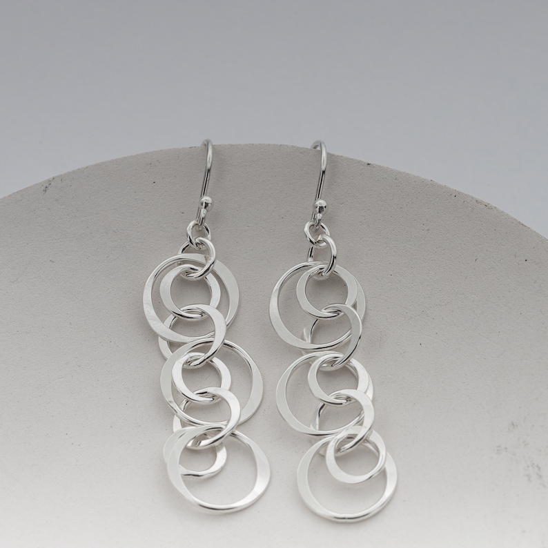 Sterling Silver Interlocking Circles Earrings, Multi Circle Dangles, Nickel Free Silver Jewelry, Argentium Silver Earrings for Her image 6