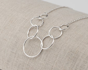 Sterling Silver Necklace- Interlocking Circles Necklace - Hammered Silver Jewelry - Chunky Chain Handmade Silver Necklace - Argentium Silver