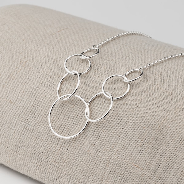 Sterling Silver Necklace- Interlocking Circles Necklace - Hammered Silver Jewelry - Chunky Chain Handmade Silver Necklace - Argentium Silver