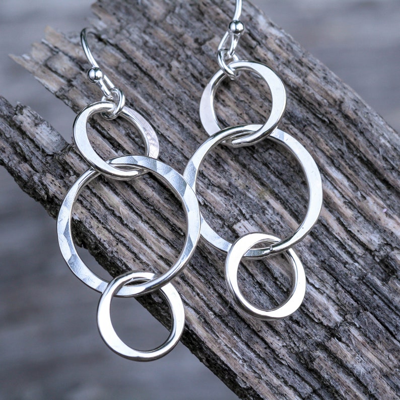 Simple Silver Circle Earrings, Hammered Silver Circle Earrings, Funky Everyday Earrings, Silver Earrings, Sterling Silver Dangle Earrings image 7