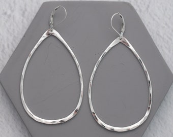 Sterling Silver Statement Earrings, Leverback Teardrop Earrings, Hammered Silver, Unique Handmade Jewelry Gifts For Her, Edgy Earrings