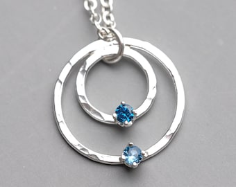 Custom Sterling Silver Birthstone Necklace:  Handmade Personalized Jewelry for Mom, Argentium Family Circle Pendant