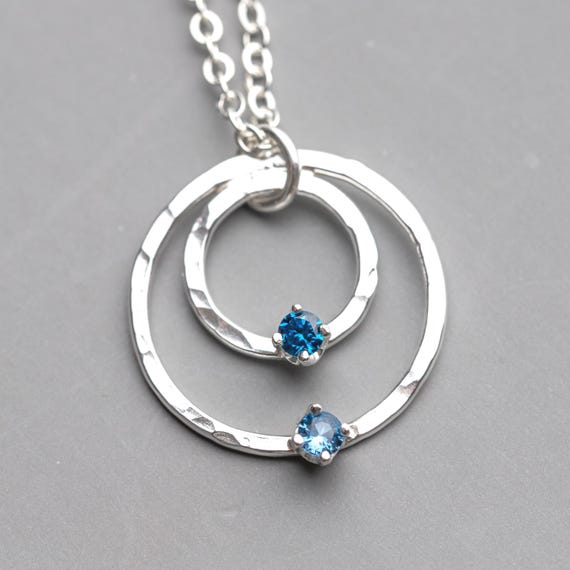 Custom Sterling Silver Birthstone Necklace: Handmade Personalized Jewelry for Mom, Argentium Family Circle Pendant