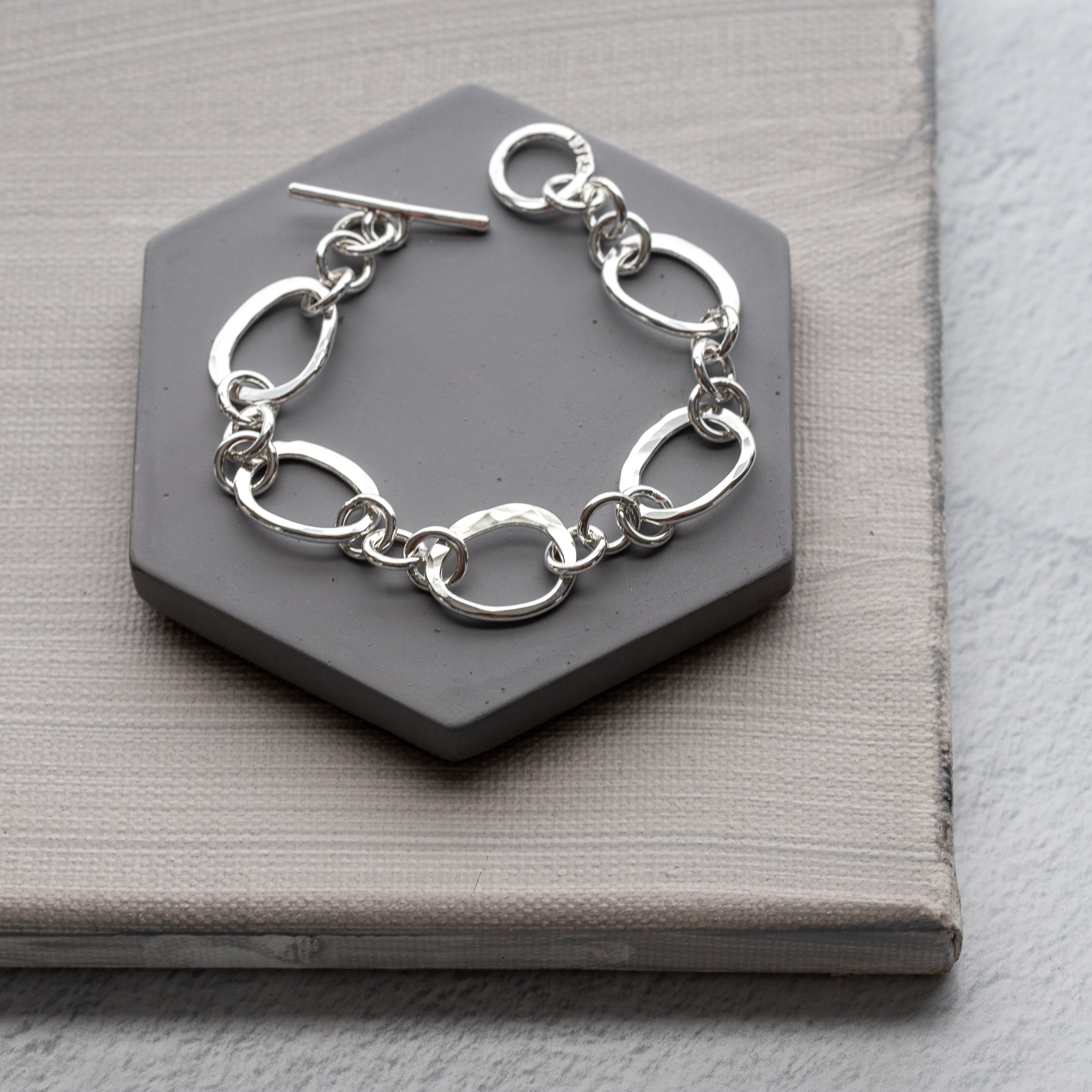 Sterling Silver Toggle Bracelet, Heavy Handmade Chain