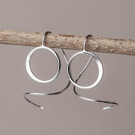 Sterling Silver Spiral Earrings: Unique Hand Hammered Circle Dangles, Nickel Free Jewelry