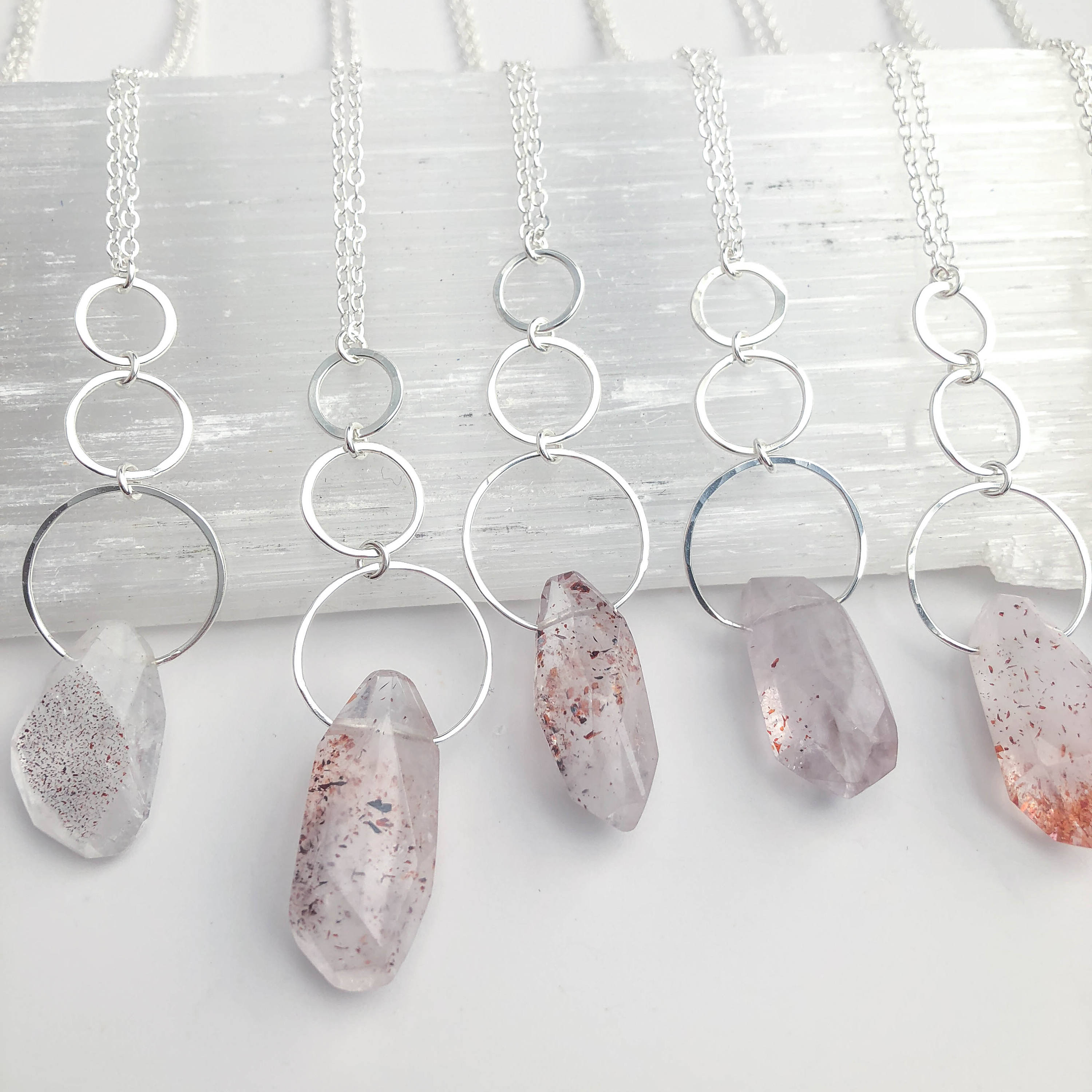 Strawberry Quartz Crystal Pendant Necklace