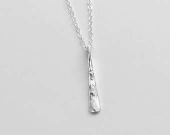 Hammered Sterling Silver Tapered Bar Necklace: Simple Argentium Silver Everyday Jewelry