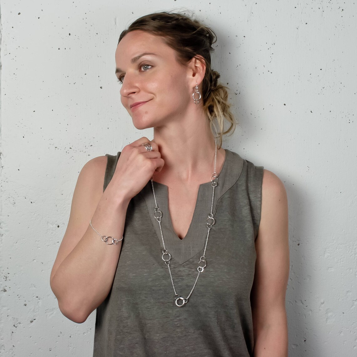 Long Sterling Silver Layering Necklace Station Necklace Etsy