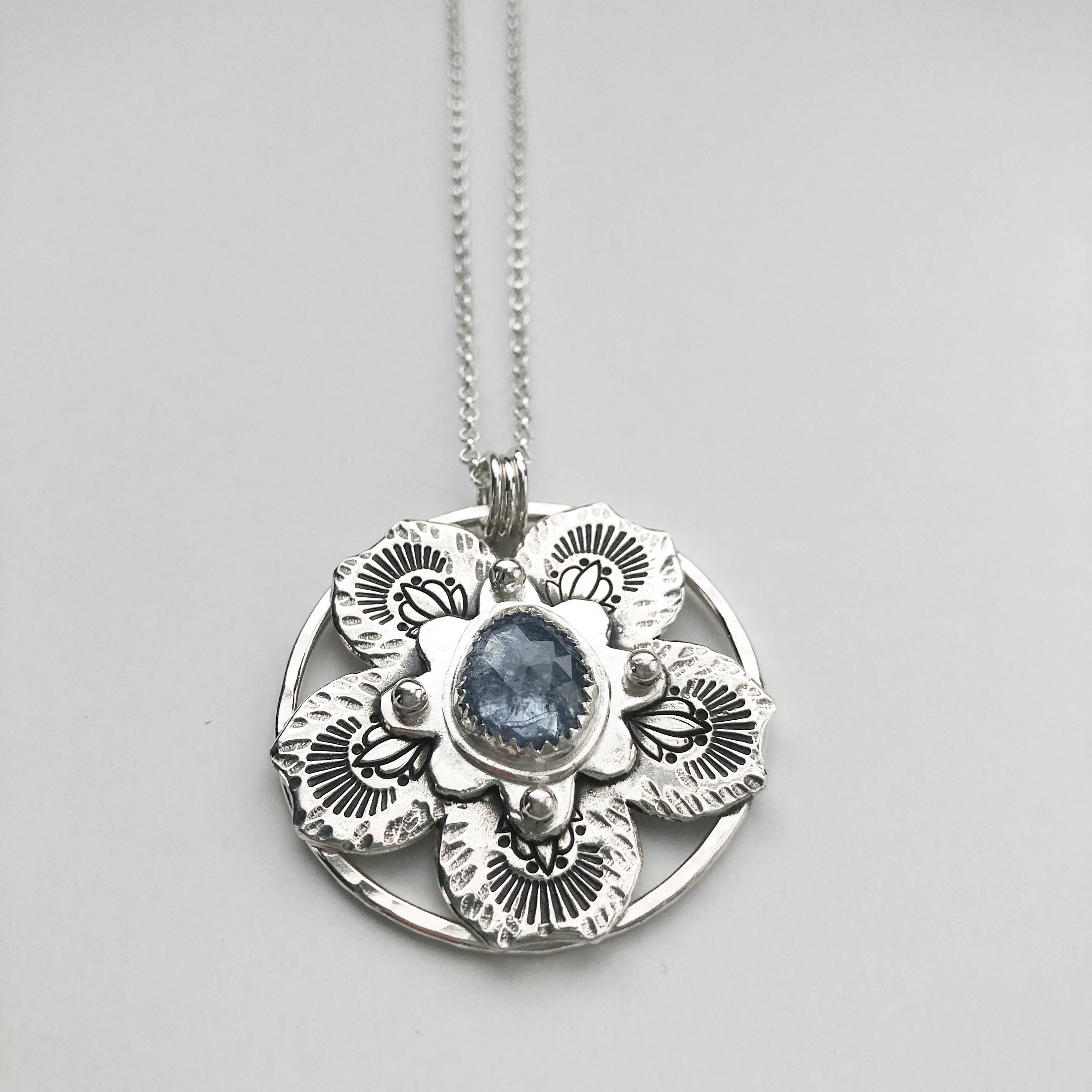 Tanzanite Sterling Silver Flower Long Pendant Necklace