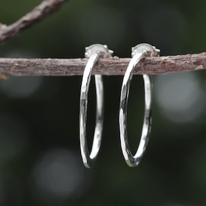 Small 1 Hoop Earrings Silver, Hammered Silver Earrings, Hammered Sterling Silver Jewelry, One Inch Silver Hoop Earrings, Hoop with Post image 7