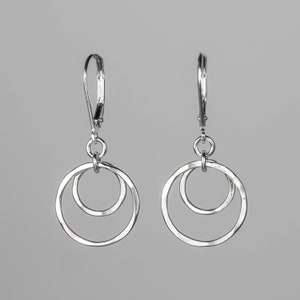 Small Silver Circles Lever back Earrings, Minimalist Jewelry, Lightweight, Nickel Free Sterling Silver Dangle Earrings, Short Earrings image 1