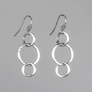 Simple Silver Circle Earrings, Hammered Silver Circle Earrings, Funky Everyday Earrings, Silver Earrings, Sterling Silver Dangle Earrings image 1