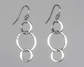 Simple Silver Circle Earrings, Hammered Silver Circle Earrings, Funky Everyday Earrings, Silver Earrings, Sterling Silver Dangle Earrings