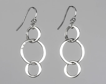 Simple Silver Circle Earrings, Hammered Silver Circle Earrings, Funky Everyday Earrings, Silver Earrings, Sterling Silver Dangle Earrings