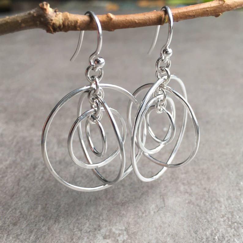 Dangling Orbit Earrings Modern Sterling Silver Hoop Earrings Etsy UK