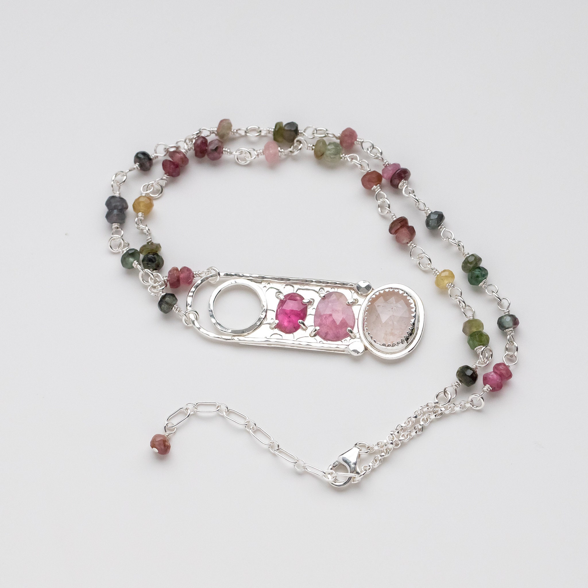 Pink Gemstone Pendant Necklace with Linked Tourmaline Chain