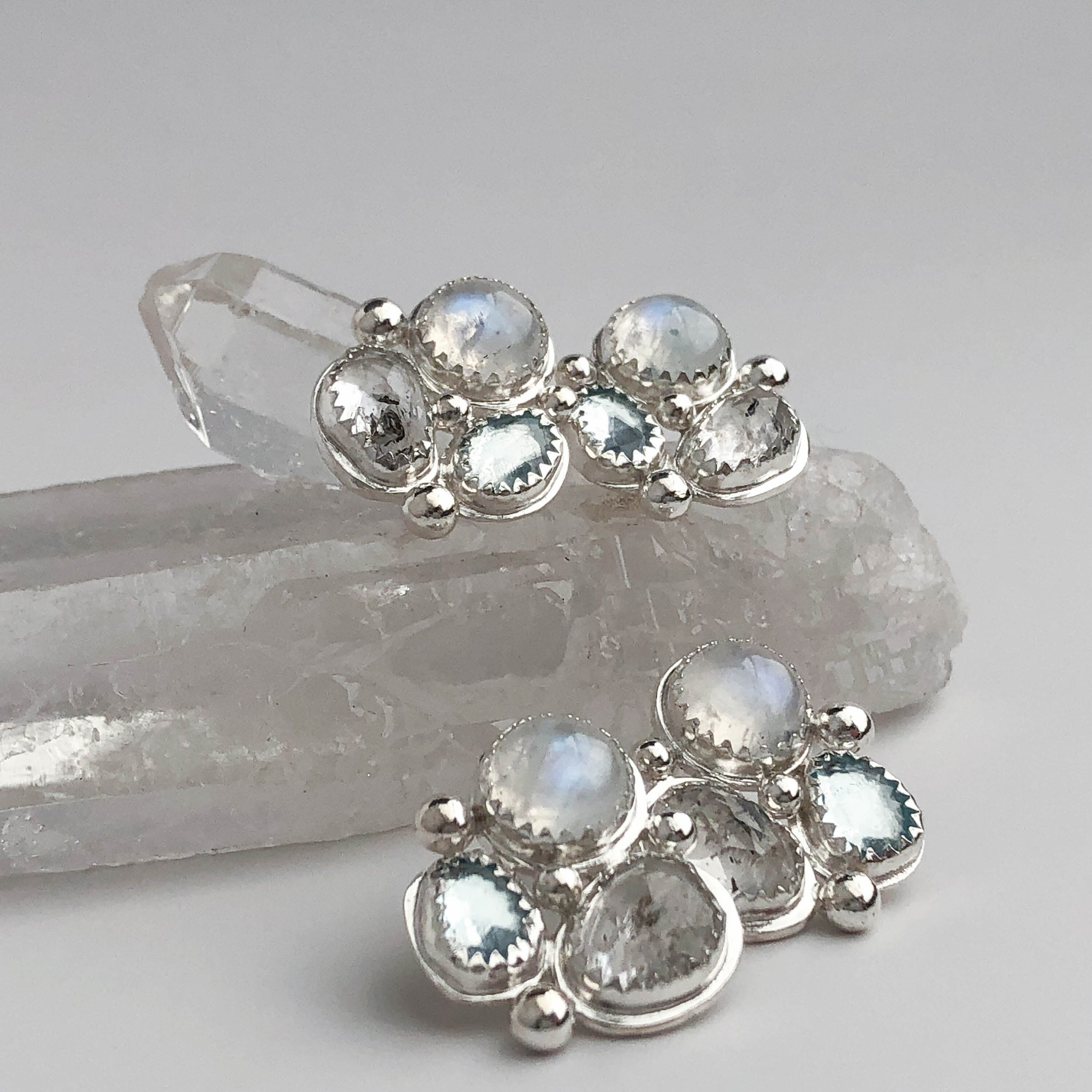 Gemstone Cluster Stud Earrings