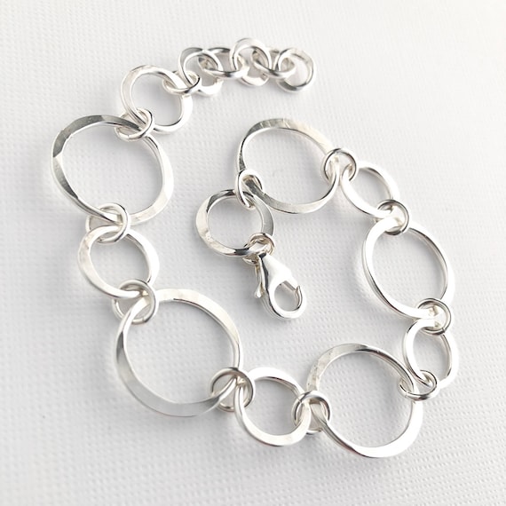 Hammered Silver Circles Bracelet Sterling Silver Handmade Chain Bracelet Silver Jewelry Everyday Silver Bracelet Handmade Gifts for Her Etsy Canada