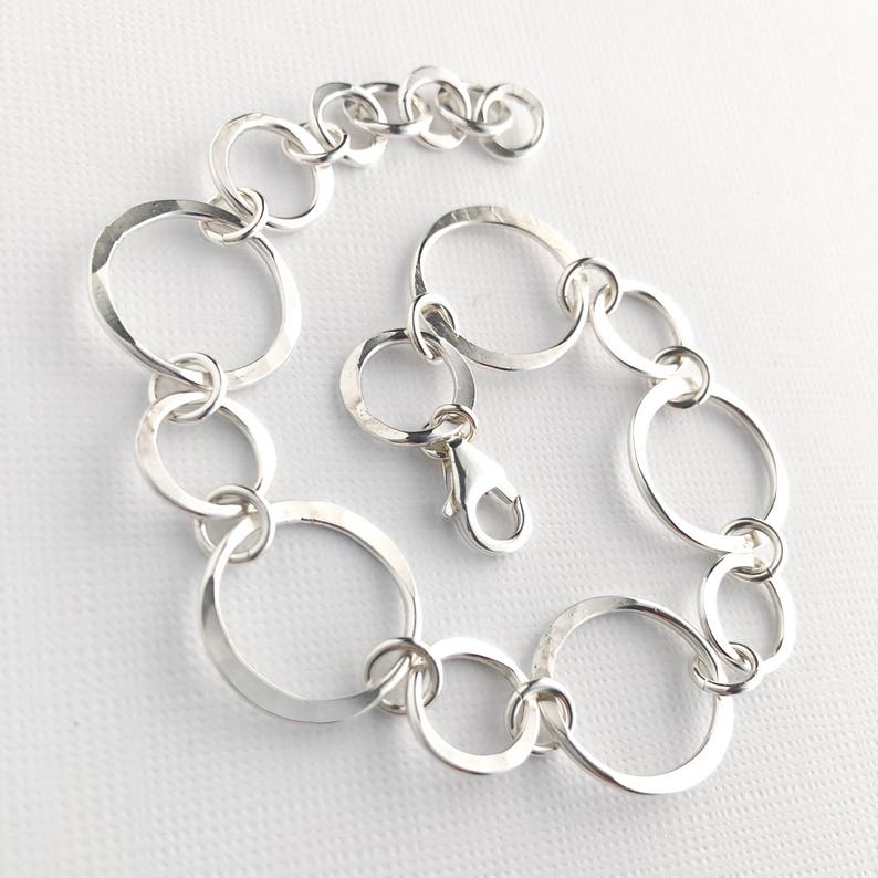 Hammered Silver Circles Bracelet, Sterling Silver Handmade Chain Bracelet, Silver Jewelry, Everyday Silver Bracelet, Handmade Gifts for Her image 1