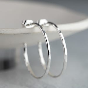 1&quot; Hammered Argentium Sterling Silver Hoop Earrings: Thin Hoops, Lightweight and Nickel Free
