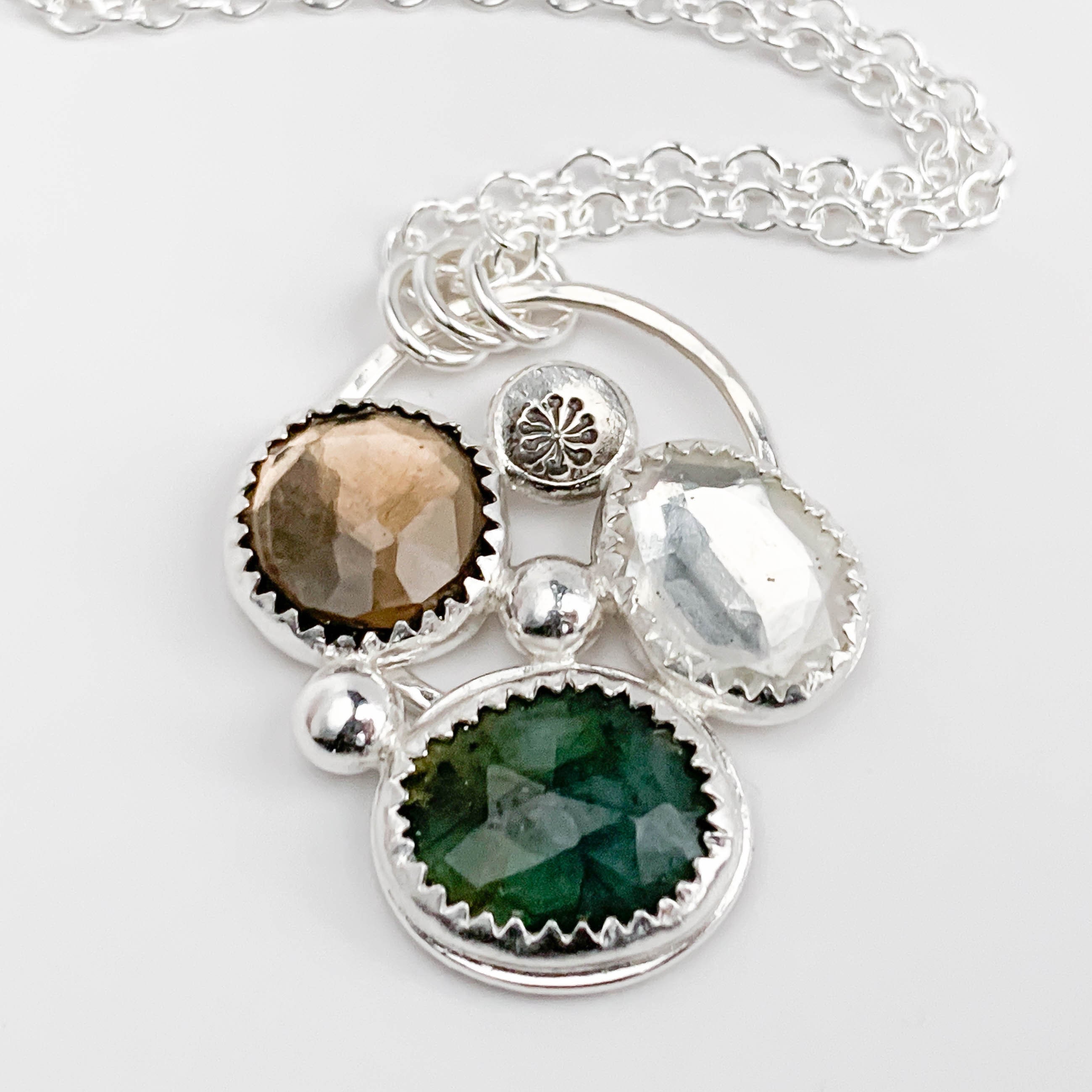 Emerald Gemstone Cluster Pendant Necklace