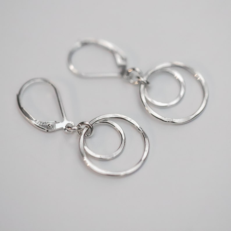 Small Silver Circles Lever back Earrings, Minimalist Jewelry, Lightweight, Nickel Free Sterling Silver Dangle Earrings, Short Earrings image 9