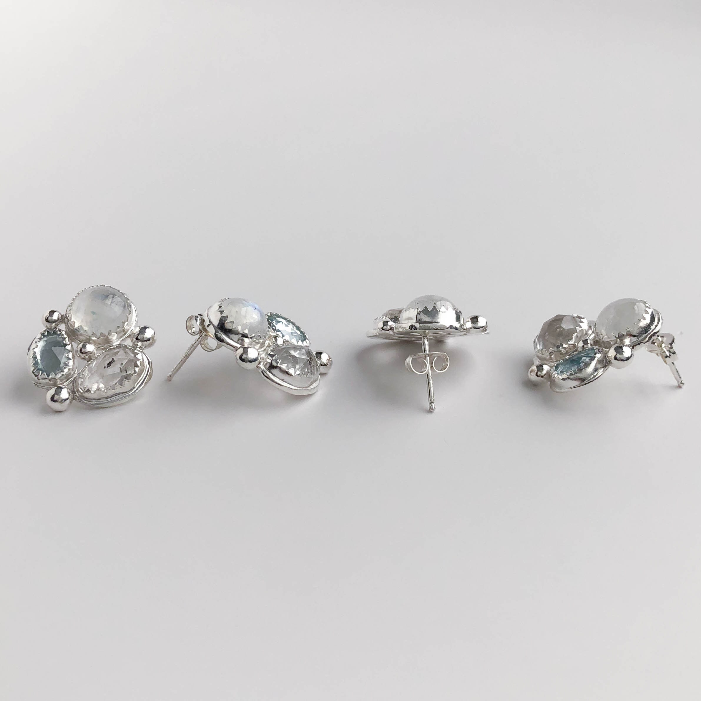 Gemstone Cluster Stud Earrings