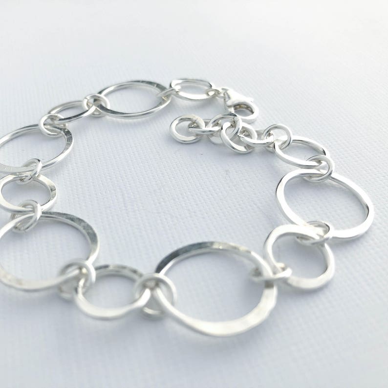 Hammered Silver Circles Bracelet, Sterling Silver Handmade Chain Bracelet, Silver Jewelry, Everyday Silver Bracelet, Handmade Gifts for Her image 6