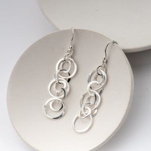 Sterling Silver Interlocking Circles Earrings, Multi Circle Dangles, Nickel Free Silver Jewelry, Argentium Silver Earrings for Her image 3