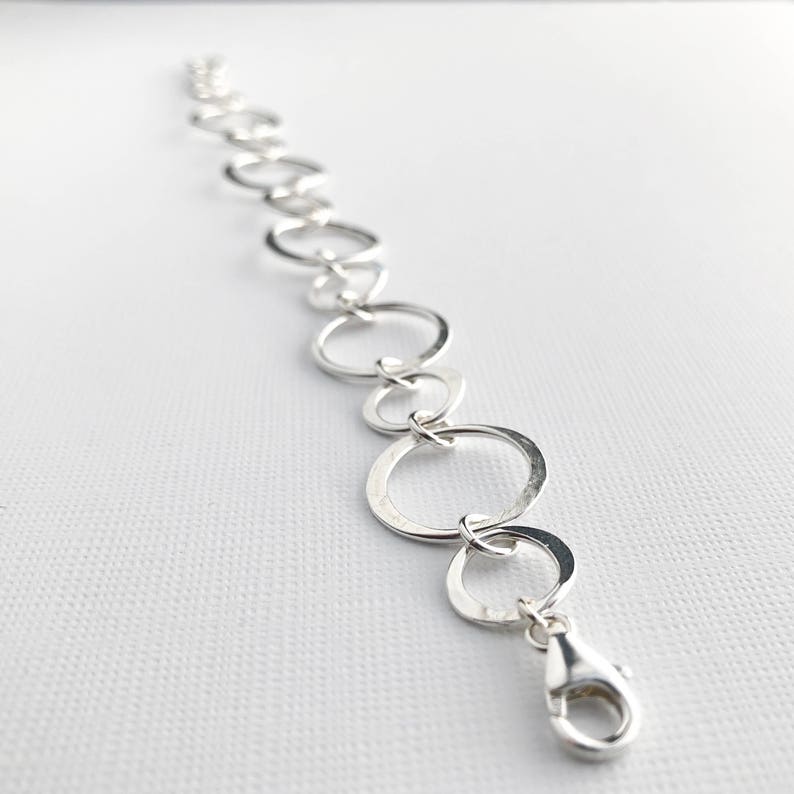 Hammered Silver Circles Bracelet, Sterling Silver Handmade Chain Bracelet, Silver Jewelry, Everyday Silver Bracelet, Handmade Gifts for Her image 2