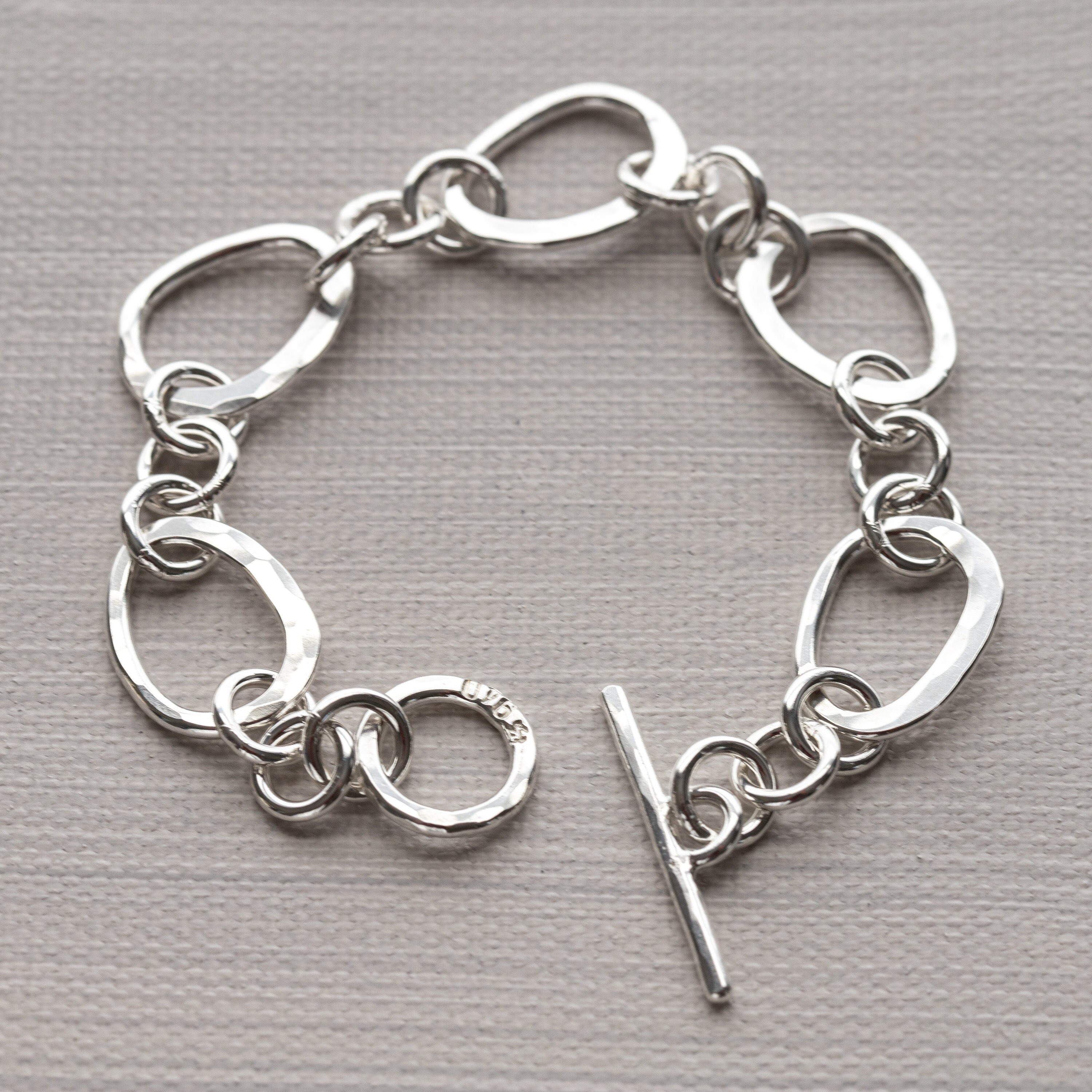 Sterling Silver Toggle Bracelet, Heavy Handmade Chain