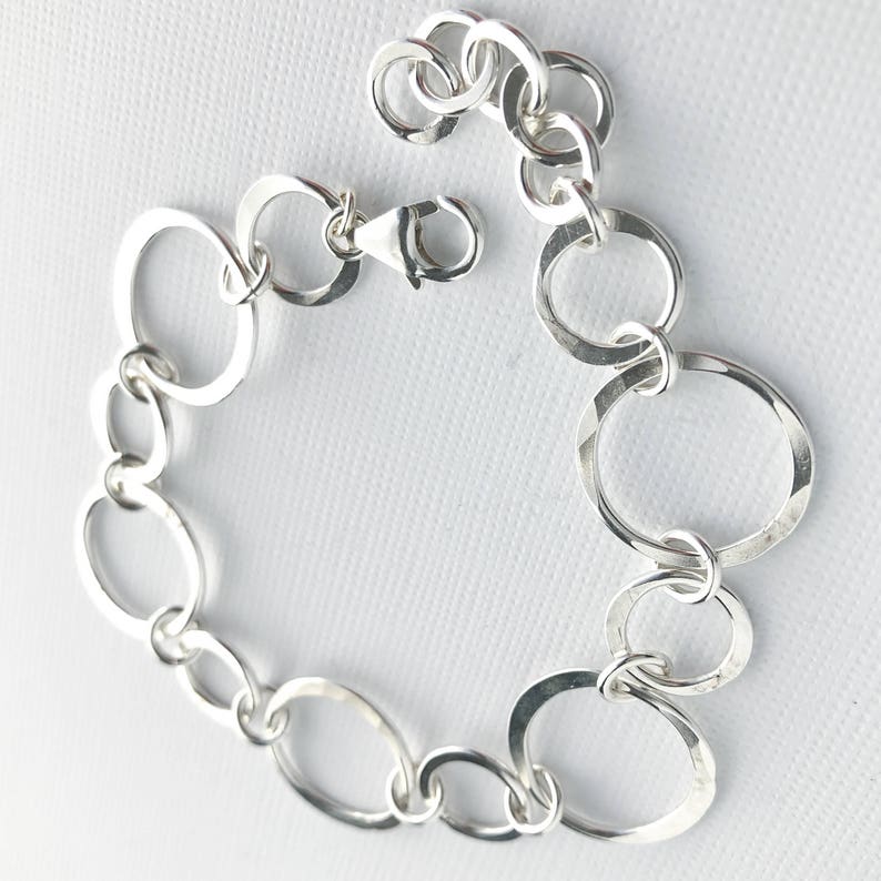 Hammered Silver Circles Bracelet, Sterling Silver Handmade Chain Bracelet, Silver Jewelry, Everyday Silver Bracelet, Handmade Gifts for Her image 9