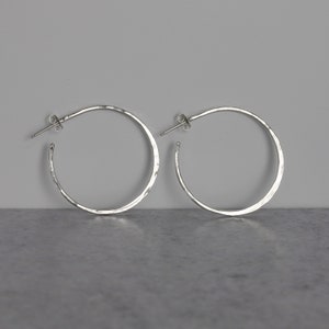 Hammered Silver 1.5” Hoop Earrings, Sterling Silver Hoop Earrings Medium, Silver Earrings, Hoops with Post, Handmade Jewelry Gifts for Her