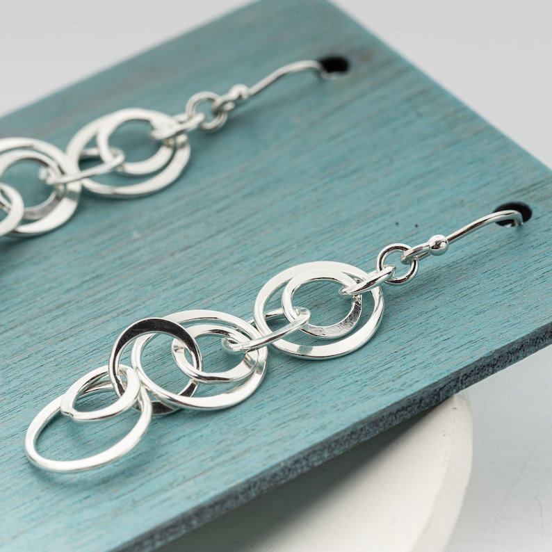 Sterling Silver Interlocking Circles Earrings, Multi Circle Dangles, Nickel Free Silver Jewelry, Argentium Silver Earrings for Her image 4