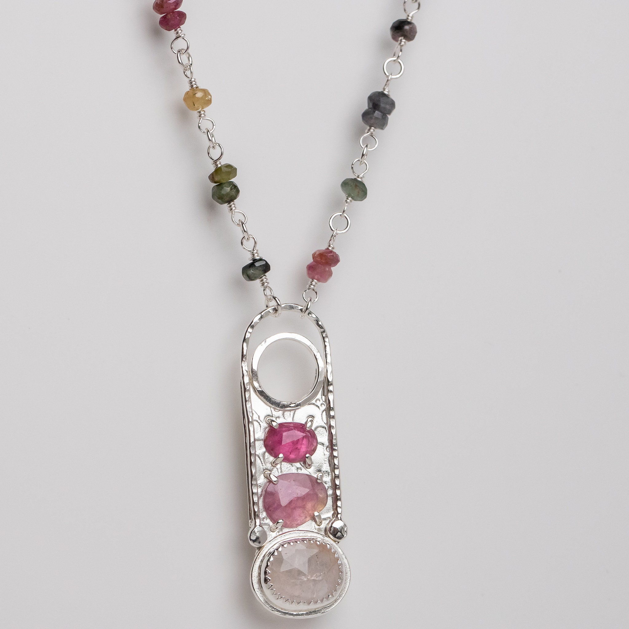Pink Gemstone Pendant Necklace with Linked Tourmaline Chain