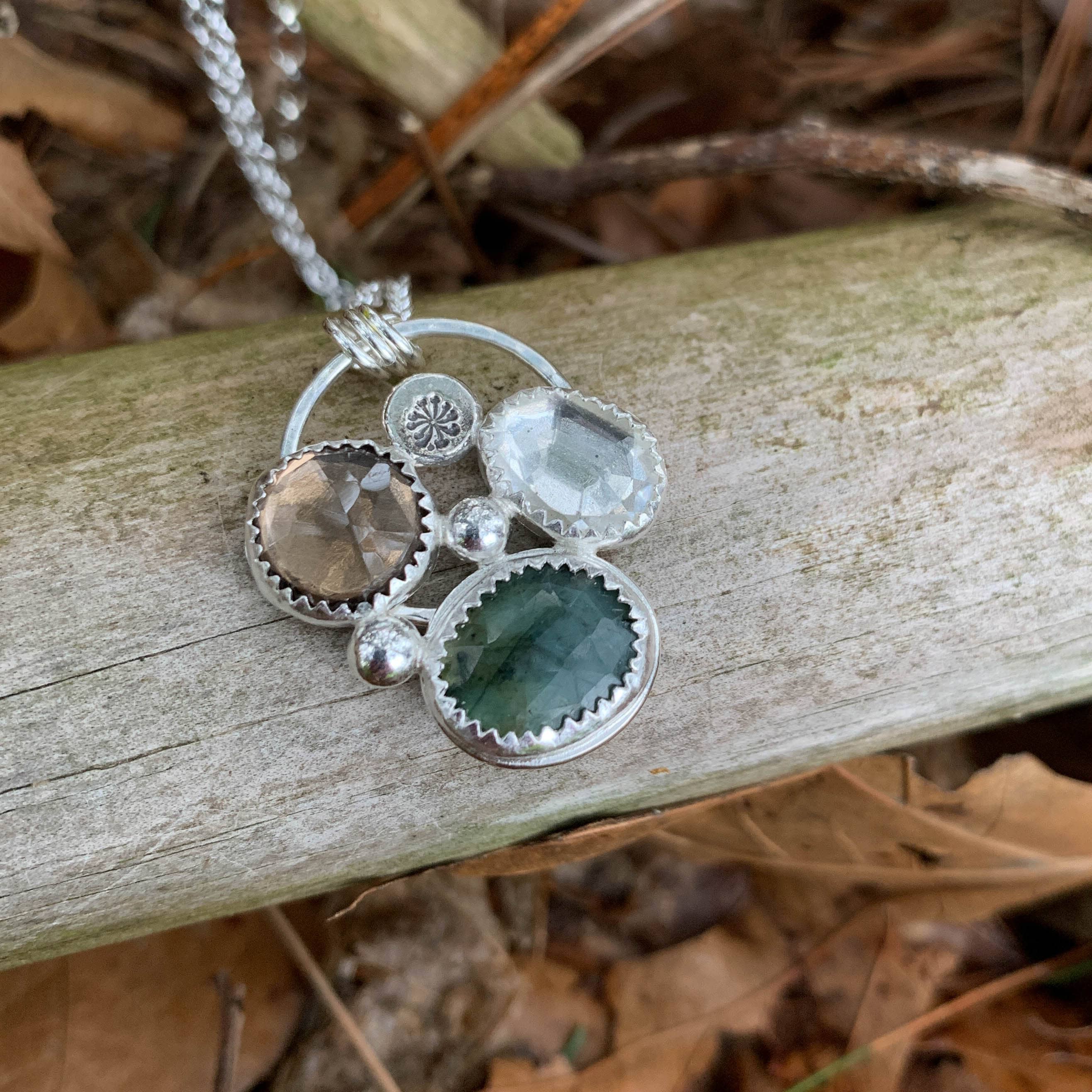 Emerald Gemstone Cluster Pendant Necklace