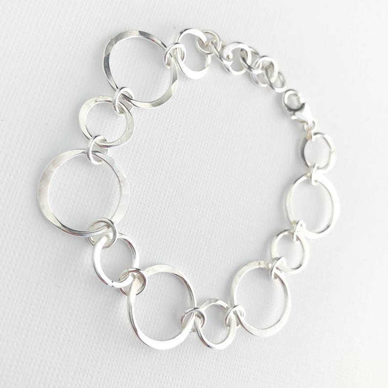 Hammered Silver Circles Bracelet, Sterling Silver Handmade Chain Bracelet, Silver Jewelry, Everyday Silver Bracelet, Handmade Gifts for Her image 10