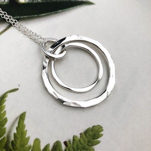 Heavy Hammered Sterling Silver Circles Pendant Necklace, Long or Short Chain, Everyday Sterling Silver Jewelry, Artisan Silver Jewelry