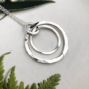 Heavy Hammered Sterling Silver Circles Pendant Necklace, Long or Short Chain, Everyday Sterling Silver Jewelry, Artisan Silver Jewelry image 1