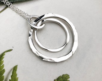 Heavy Hammered Sterling Silver Circles Pendant Necklace, Long or Short Chain, Everyday Sterling Silver Jewelry, Artisan Silver Jewelry