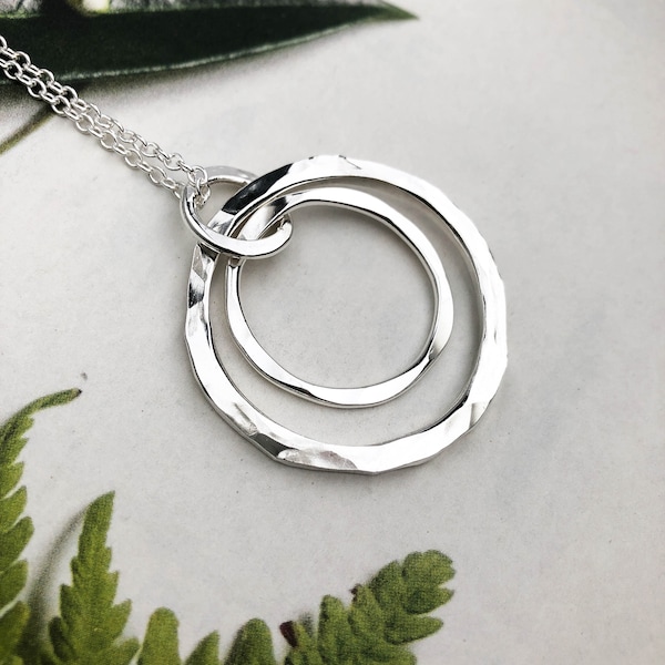 Heavy Hammered Sterling Silver Circles Pendant Necklace - Long or Short Chain - Everyday Sterling Silver Jewelry - Artisan Silver Jewelry