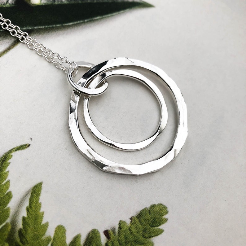 Heavy Hammered Sterling Silver Circles Pendant Necklace, Long or Short Chain, Everyday Sterling Silver Jewelry, Artisan Silver Jewelry image 1