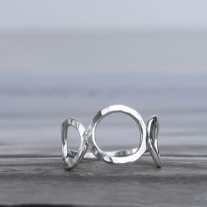 Hammered Sterling Silver Three Circle Ring: Handmade Minimalist Argentium Silver Jewelry