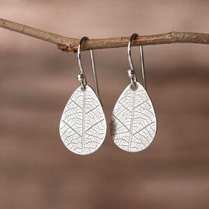 Handmade Argentium Sterling Silver Leaf Earrings: Oxidized Small Teardrop Dangles