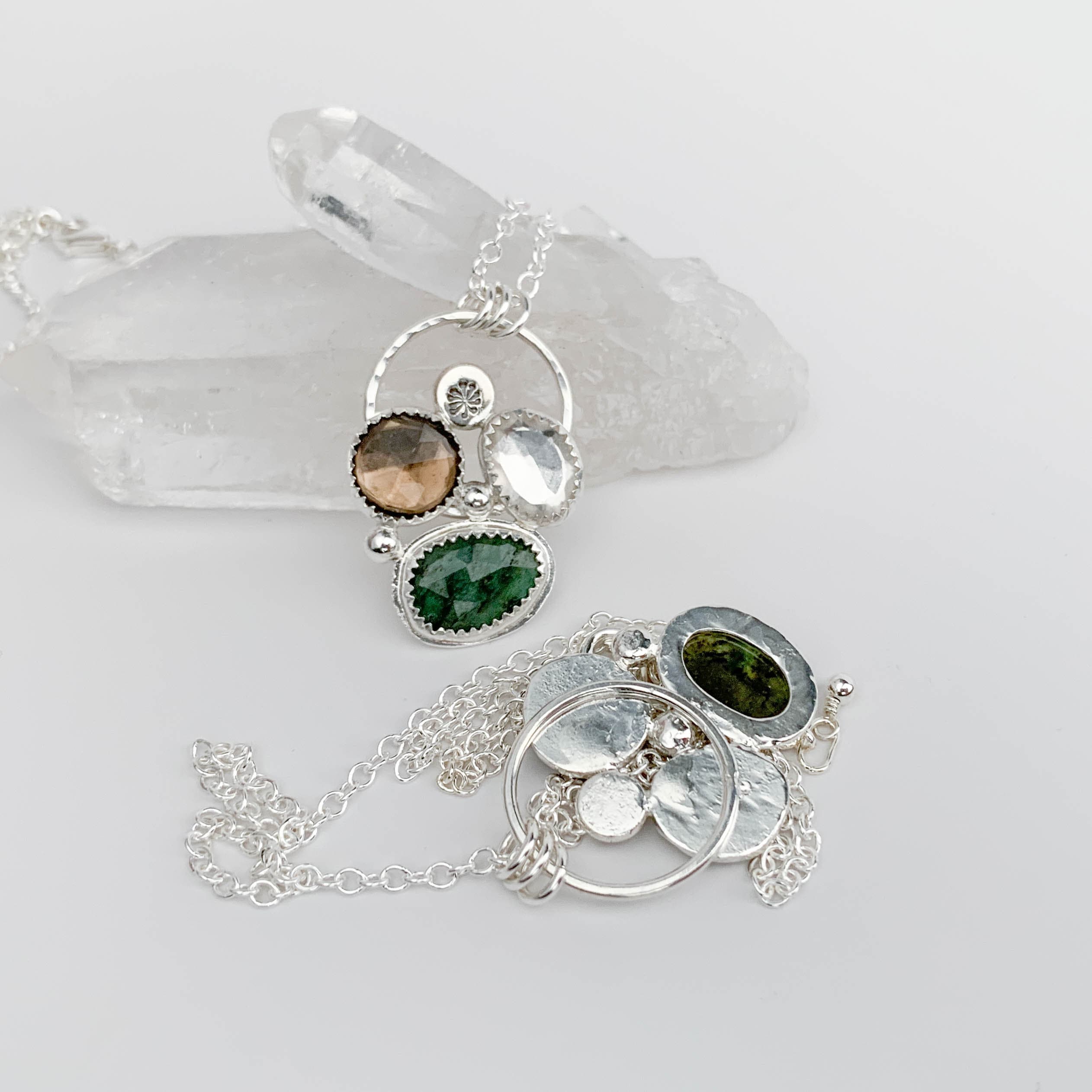 Emerald Gemstone Cluster Pendant Necklace