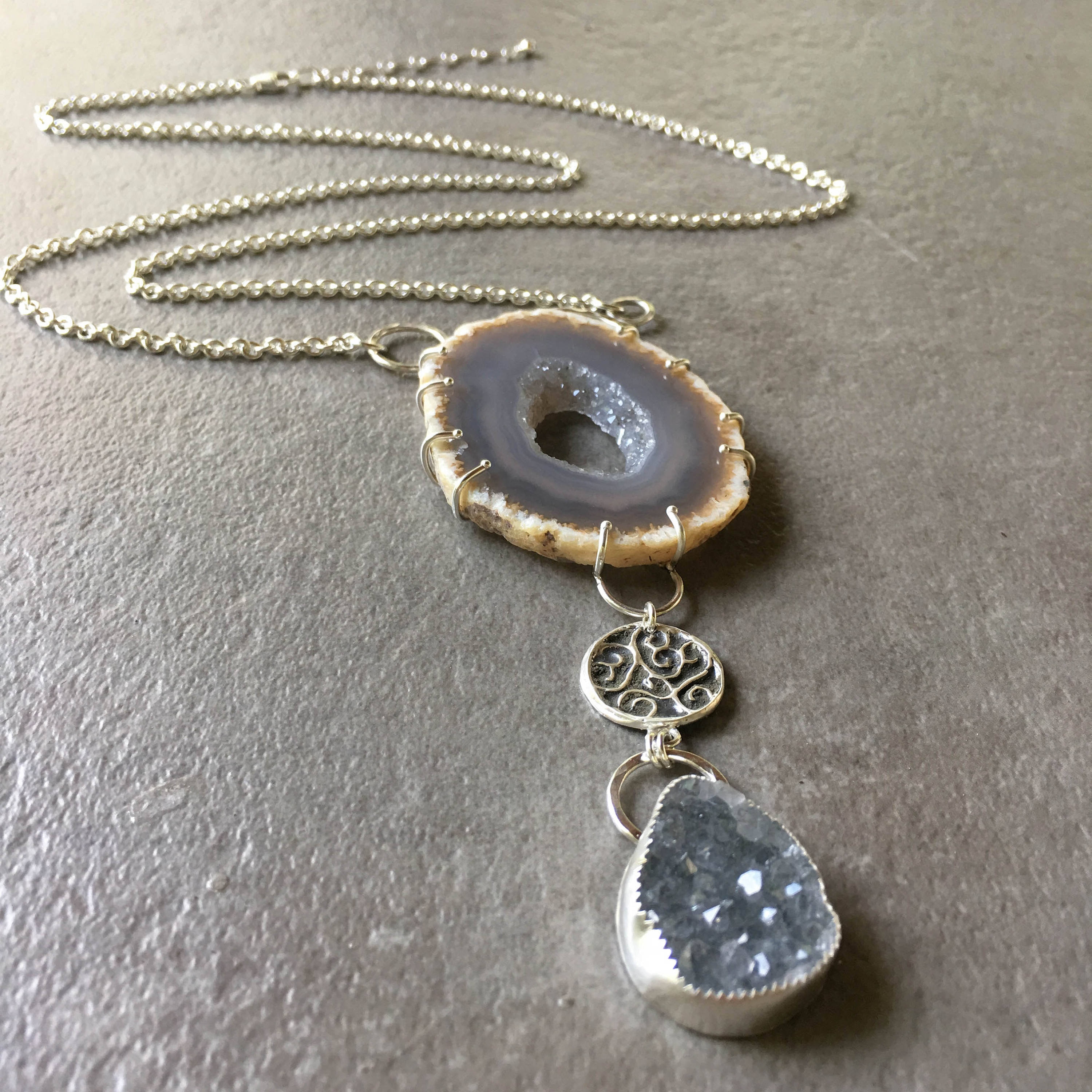 Agate Slice and Druzy Statement Necklace