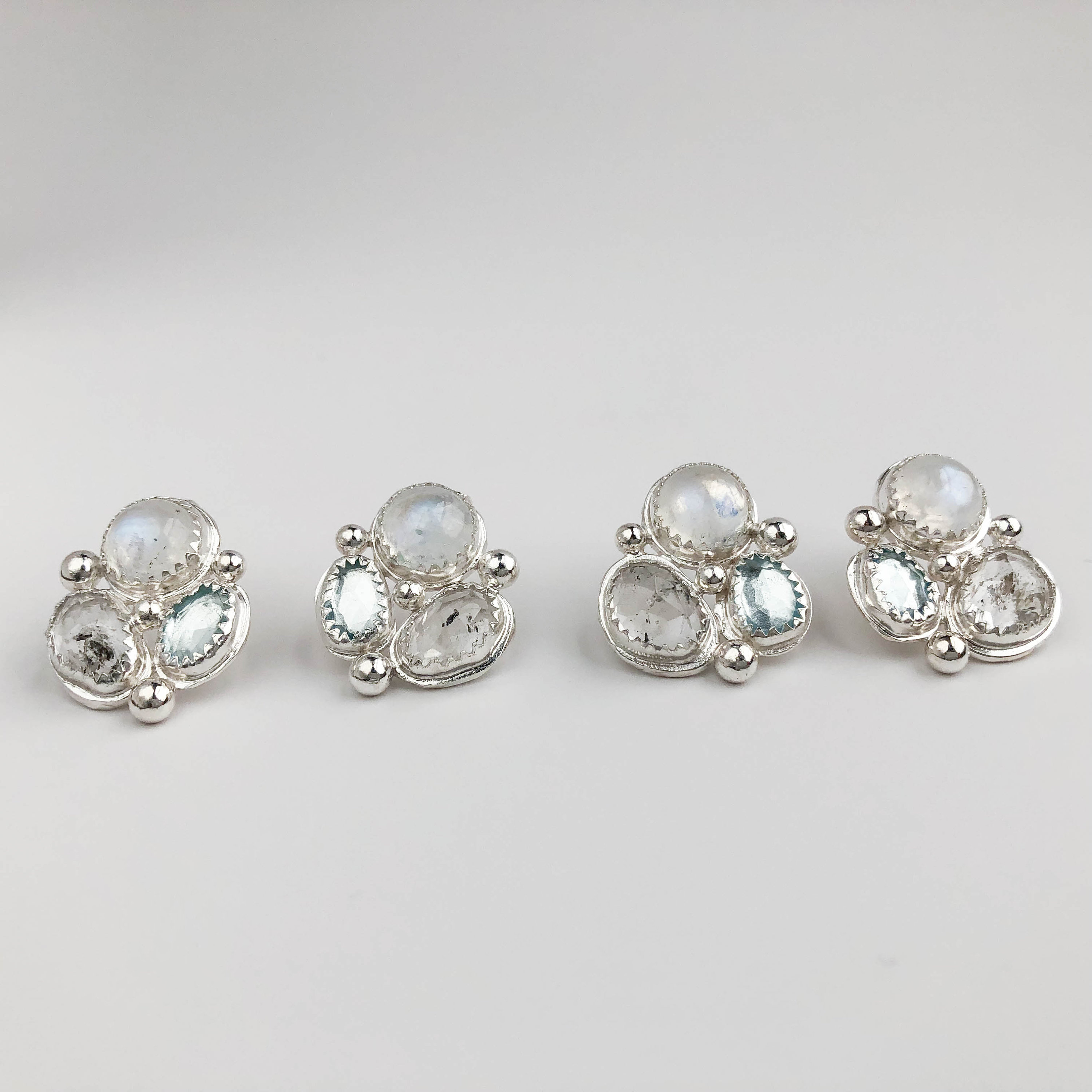Gemstone Cluster Stud Earrings